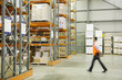 Manager walking in warehouse