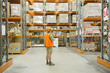 Worker looking at inventory in warehouse