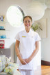 Hispanic woman working in spa