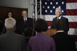 Politician making speech at podium