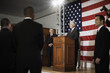 Politician making speech at podium