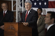 Caucasian politician making speech at podium