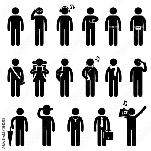 Vector: People Man Male Fashion Wear Body Accessories Pictogram People Man Male Fashion Wear Body Accessories Pictogram