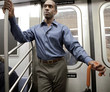 African American businessman on subway train