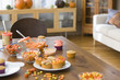 Table with cupcakes and candy decorations