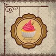 Vintage wood frame with cupcake template