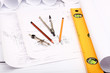 Photo: Tools and papers with sketches Tools and papers with sketches