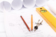 Photo: Tools and papers with sketches Tools and papers with sketches