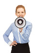 happy woman with megaphone