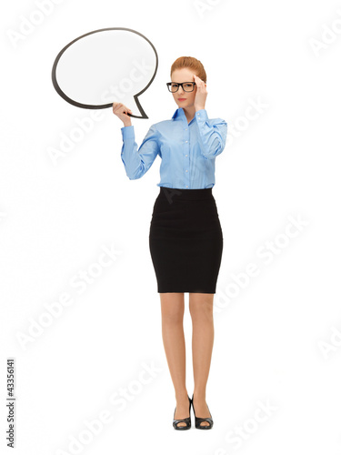 Photo: pensive businesswoman with blank text bubble pensive businesswoman with blank text bubble
