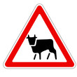 Illustration: triangular traffic sign with a picture of a cow triangular traffic sign with a picture of a cow