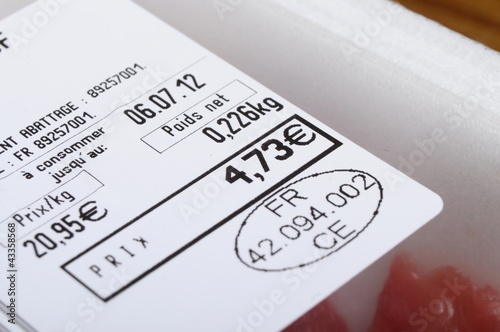Photo: Food label with euro price and peremption date Food label with euro price and peremption date