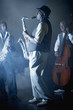 Musicians playing in jazz band on stage
