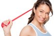 Woman with red rubber band