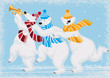 Vector illustration of three funny polar bears in scarves
