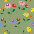 Elegant seamless from colorful flowers illustration on green