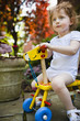 Girl riding wooden giraffe