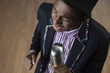 Mixed race teenager singing