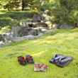 Japanese sandals on grass in garden