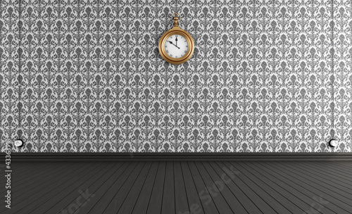 Illustration: Old style room with vintage clock Old style room with vintage clock
