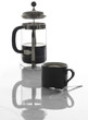 Cup of coffee and French press