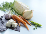 Photo: Natural cooking ingredients, including baby carrots, cabbage, snap peas, and garlic Natural cooking ingredients, including baby carrots, cabbage, snap peas, and garlic