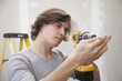 Caucasian man using drill
