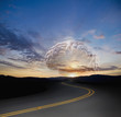 Large brain floating over remote highway