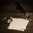 Photo: Blank paper and cup of coffee, quill & ink Blank paper and cup of coffee, quill & ink