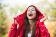 Female enjoying rain