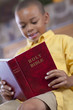 Mixed race boy reading bible