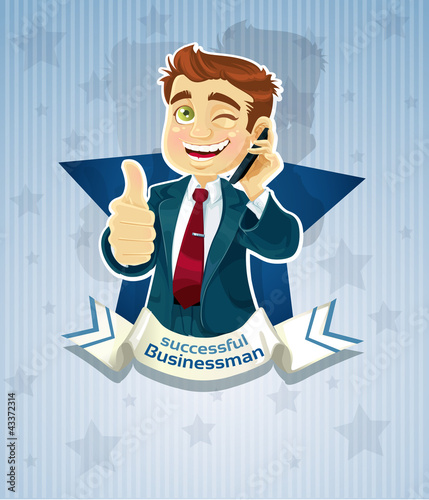 Vektor: Cute successful businessman- star poster Cute successful businessman- star poster
