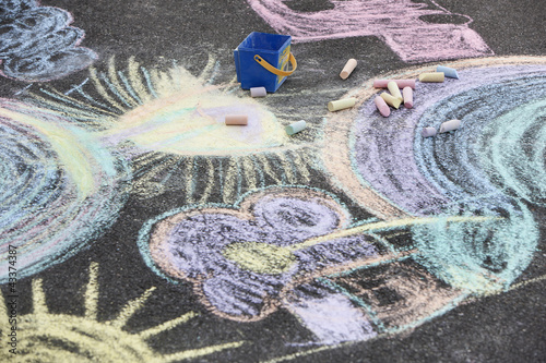 Photo: Chalk drawings on ground Chalk drawings on ground