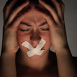 beauty girl with tape on lips