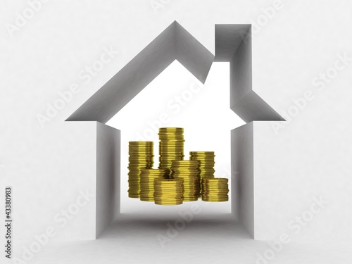 Illustration: Money and bank conceptually Money and bank conceptually