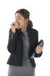 Photo: Waist up, healthy young executive woman, eating an apple. Waist up, healthy young executive woman, eating an apple.