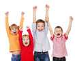 Happy children with their hands up