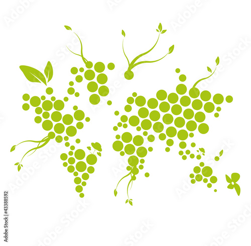 Illustration: Green World ecology digital dot map network illustration Green World ecology digital dot map network illustration