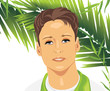 Vektor: Portrait of a young man among palm branches Portrait of a young man among palm branches