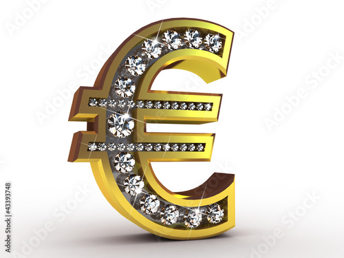 Illustration: Golden euro encrusted with diamonds Golden euro encrusted with diamonds
