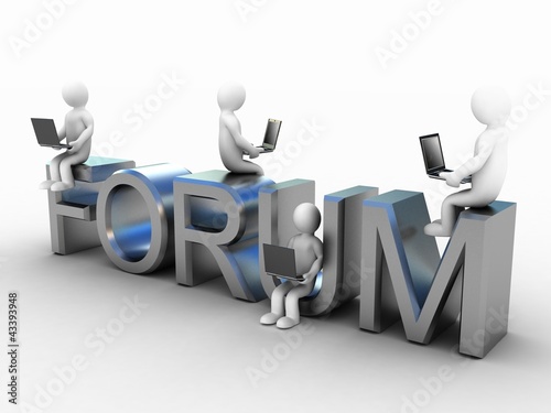 Illustration: The inscription forum and men with laptops, 3D The inscription forum and men with laptops, 3D
