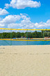 The net of beach volleyball have blue sky to be background