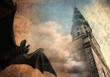 Illustration: Mystical background, bat and old castle Mystical background, bat and old castle