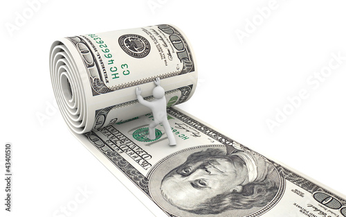 Illustration: Man unreel a roll of dollars Man unreel a roll of dollars
