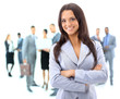 Portrrait of a young business woman with people