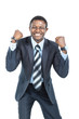 Portrait of an excited businessman with arms raised