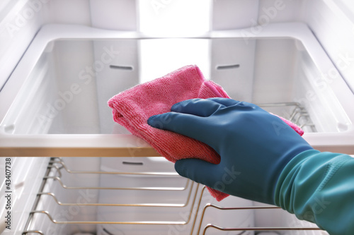 Photo: Hand cleaning refrigerator Hand cleaning refrigerator