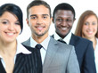 Happy smiling business team standing in a row