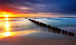 Baltic sea at beautiful sunrise in Poland beach.