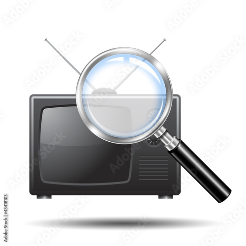 Illustration: Icono lupa 3d con simbolo televisor Icono lupa 3d con simbolo televisor